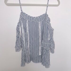 American Eagle Cold Shoulder Stripped Lace Top